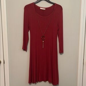Elegant Long Sleeve Burgundy Dress